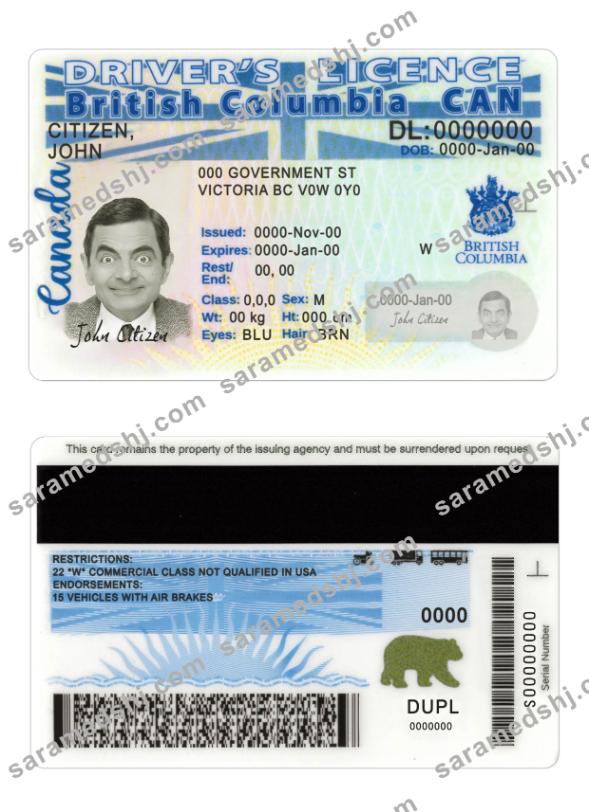 Canada British Columbia driving license new version scr